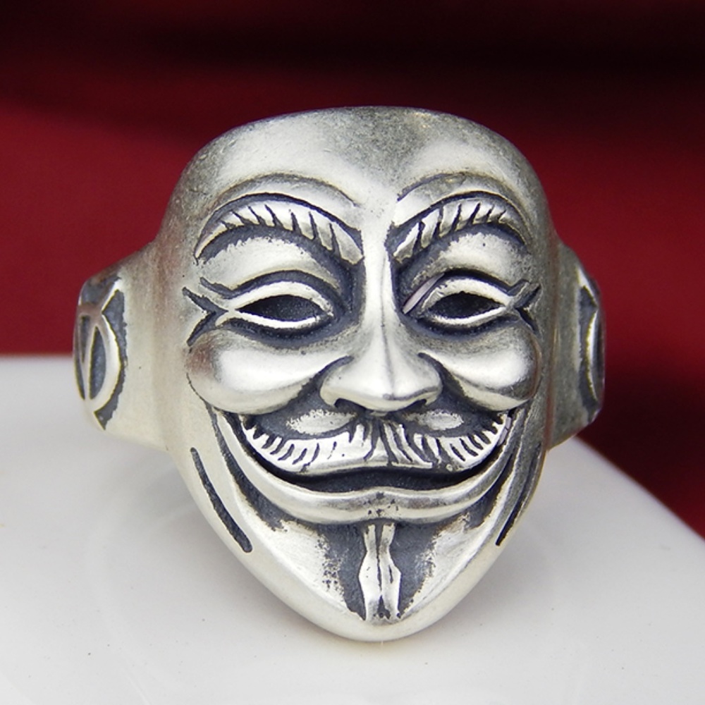 100% 925 Silver Adjustable Mask Ring Skull Goth